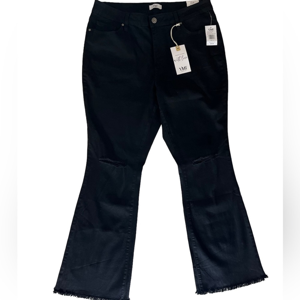 YMI Women's Plus High Rise Distressed Super Flare Jean Size: 18 New With…